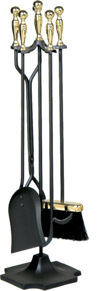Uniflame Specialty Line Polished Brass and Black 5 Piece Fireset 
